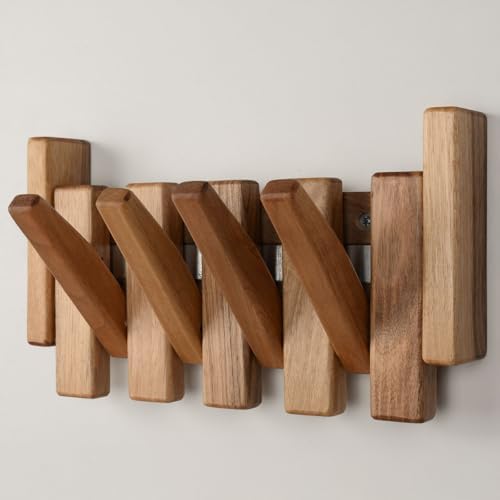 Walnut Piano Key Coat Rack with 4 Flip Hooks - Image 7
