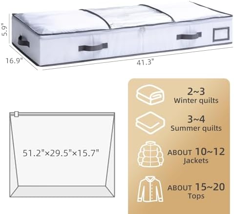 TAILI Under Bed Vacuum Storage Bags for Comforters,41x17.7x6 inch,Ivory - Image 2