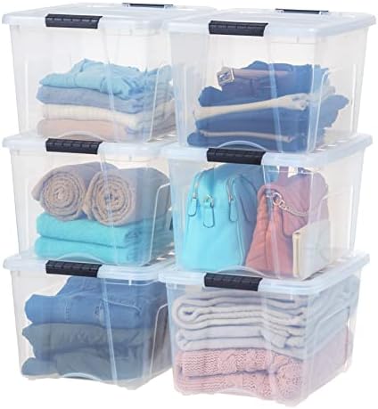 IRIS USA 6 Pack Clear Plastic Storage Bins with Latching Lids, 40 Qt by IRISUSA