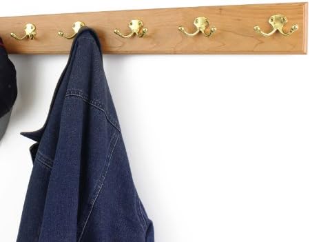 Cherry Coat Rack with Solid Brass Double Style Hooks (Natural, 25.5" x 3.5" with 5 hooks) - Image 2
