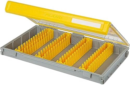 Plano Edge 3700 Vertical Jig & Spybait Box Tackle Storage, Gray and Yellow, Holds Up to 52 Vertical Baits, Rust-Resistant and Waterproof Bait Organizer Box by PLANO%C2%AEOutdoors