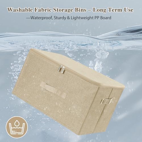 ANMINY Fabric Storage Bins with Zipper Lids, 18"x14"x10", Beige, 2 PCS - Image 3