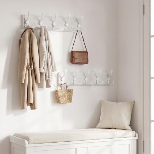 WEBI Coat Rack Wall Mounted,Wood Coat Hooks Wall Mount,16" Hole to Hole,Large Coat Hanger Wall Hook Rack,5 Triple Hooks for Hanging Coats,Hats,Jacket,Clothes,Entryway,White,2 Packs - Image 5