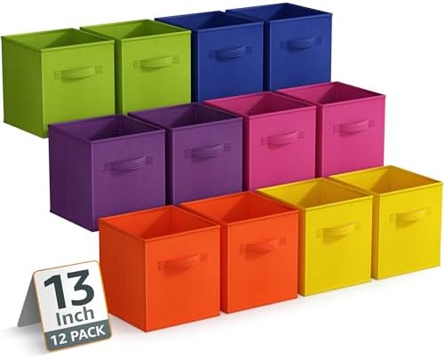 Sorbus Foldable Fabric Storage Cubes, 12 Pack (13 Inch, Bright Rainbow) by Sorbus