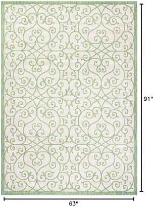 Eyely Filigree Textured Weave Area Rug 5X8 Cream/Green, Indoor Outdoor Rug - Image 2