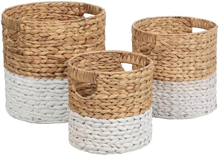 happimess Avery 3-Piece Cylinder Nesting Baskets 13", White/Natural by Happimess