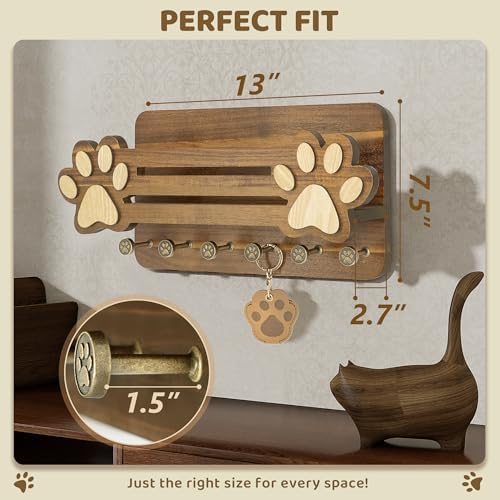 MTERSN Acacia Wood Dog Leash Holder for Wall for Dog Dad Gift, Brown - Image 2