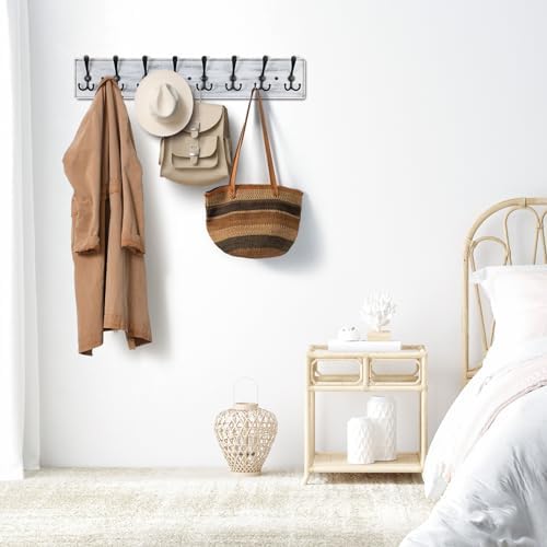 Coat Rack Wall Mount, Wooden Heavy Duty Coat Rack for Wall,8 Triple Coat Hanger Hooks for Hanging Coats,Jacket,Hat,Clothes (Grey White, 8 Hooks) - Image 5