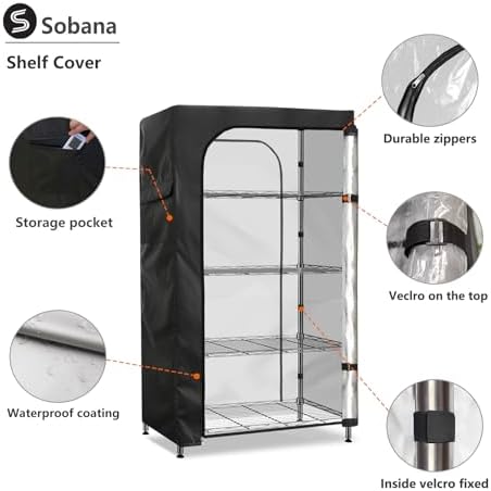 Waterproof Storage Shelf Cover,60 x 24 x 72 Inch Wire Shelving Rack Cover with Clear Front Panel,Dustproof Shelving Unit Covers,Black - Image 4