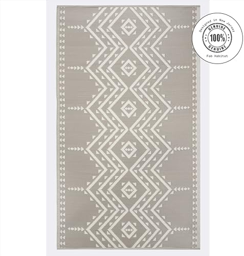 Fab Habitat Aztec Outdoor Rug - Waterproof, Fade Resistant, Crease-Free - Premium Recycled Plastic - Striped - Patio, Porch, Deck, Balcony - Ojai - Beige - 5 x 8 ft - Image 3