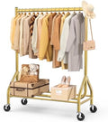 EAGMAK Heavy Duty Clothes Rack Load 420 LBS, Rolling Garment Organizer with Lockable Wheels, Standing Metal Clothing with Shelves, Portable Wardrobe Rack Sturdy Coat Rack for Hanging (Gold) by EAGMAK