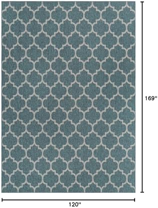 Unique Loom Outdoor Trellis Collection Area Rug (10' x 14' 1" Rectangle, Teal/ Gray) - Image 2