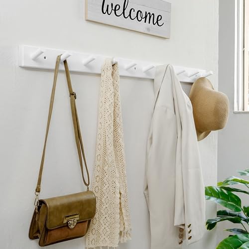 WEBI Coat Rack Wall Mounted,10 Hooks,38" Long Coat Hanger Wall Mount,Peg Rail Hat Hooks for Hanging Caps,Jacket,Clothes,Coats,White - Image 2