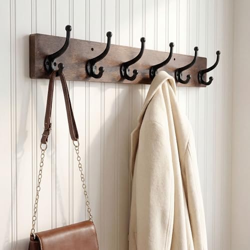 WEBI Rustic Coat Rack Wall Mount,24" Long 6 Cast Iron Coat Hooks Wall Mounted,Heavy Duty Wood Wall Coat Hanger Hooks for Hanging Coats,Jacket,Clothes,Backpack,Farmhouse,Rustic Brown,2 Packs - Image 6