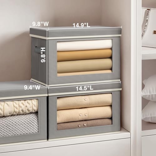 Homsorout Clothes Organizers and Storage - 6 Pack Large Storage Box with Lids, Foldable Closet Organizer with Lids, Decorative Basket Bins for Home, Dorm, Closet, Grey - Image 2