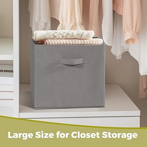 11x11 Storage Bins, Set of 10 Storage Cubes, Collapsible Cube Storage Bins, Fabric Closet Organizers with Handles for Home, Office, Closet Shelf Cabinet, Bookcase, Grey - Image 3