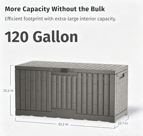 LAUSAINT HOME 120 Gallon Resin Deck Box, Package Delivery Box with Lockable Lid, Waterproof Outdoor Storage Box For Garden Tools, Patio Cushions(120 Gallon,Grey) - Image 2