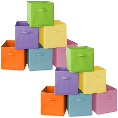 Casafield Set of 12 Collapsible Fabric Cube Storage Bins, Multicolor - 13" Foldable Cloth Baskets for Shelves, Cubby Organizers & More by Casafield