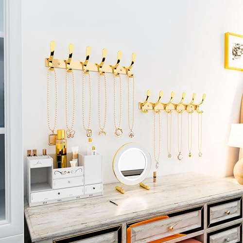SKOLOO Coat Rack Wall Mounted - 6 Hooks, Pack of 2, Heavy Duty, Stainless Steel, Metal Wall Hangers, Sturdy Coat Hooks for Hanging Coats, Jacket, Clothes, Hat, Bright Gold - Image 4