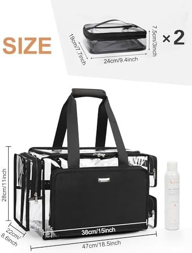 Relavel Clear Makeup Bag with 2 Clear Pouches, Extra Large Makeup Artist Kit Set, Cosmetic Storage Organizer Hair Stylist Traveling Bag, Transparent Tote Duffle Beach Toiletry Bag with Shoulder Strap - Image 2
