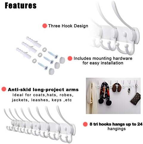 Dseap Coat Rack Wall Mount - 29.5” Long 8-Tri-Hooks Heavy Duty Coat Hanger Rail Wall Hooks for Hanging Coats Hats Clothing Clothes Purse Mudroom Entryway, White - Image 7