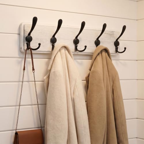 WEBI Coat Rack Wall Mount,Wood Coat Hooks Wall Mounted Coat Hanger,16" Hole to Hole,Wall Hook Rack Rail,5 Triple Hooks for Hanging Coats,Clothes,Jacket,Hats,Entryway,Black/White,2 Packs - Image 2