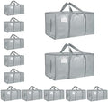 12 Pack-Extra Large Heavy Duty Moving Bags - Waterproof Storage Totes with Handles & Zippers, Foldable for College Dorm, Storage (light gray) by Unknown