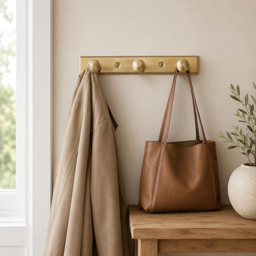 Goo-Ki Champagne Bronze Coat Rack Wall Mount with Escutcheon Backplate, Modern Heavy Duty Zinc Coat Hooks, Soft Gold Hat and Towel Hanger Rail for Entryway, Bathroom and Mudroom (3 Hooks) - Image 5