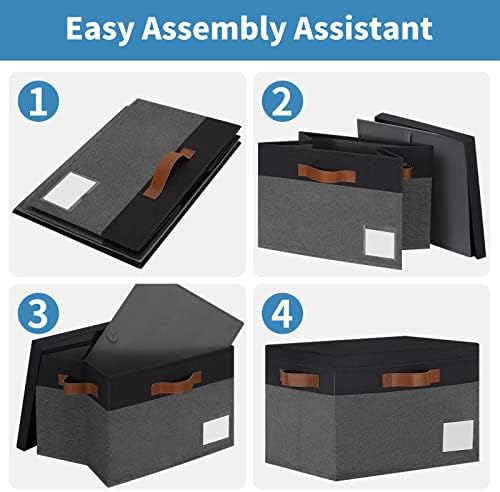 GhvyenntteS Extra Large Storage Bins with Lids, Foldable Fabric Storage Boxes with Lids and Handles, Storage Baskets with Lid and Label for Home Office (3 Pack, Grey&Black, 15.75" x 11.8" x 10.2") - Image 5