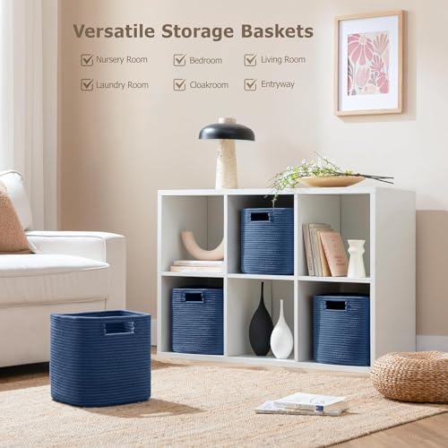 UBBCARE Set of 4 Cotton Rope Basket 12 X 12 X 12 Inches, Woven Storage Baskets for Shelves, Organizing with Handles, Cube Storage Bins for Storage Books, Magazines, Navy Blue - Image 2