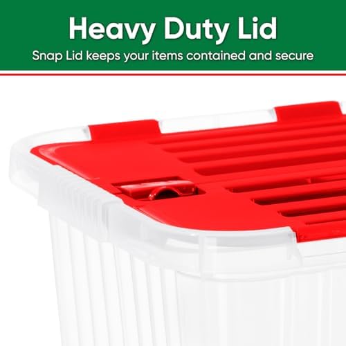 Superio Red Storage Box with Red Hinged Lids, Plastic Container Bins for Organizing with Attached Lid, Stackable Crates, BPA Free, Organizers for Home and Office, 35 Quart (20.25"x14"x10.5") - Image 7