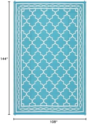 Outdoor Rug 9x12 Reversible Patio Rugs Outdoor Plastic Straw Rug Moroccan Trellis Washable Rugs Waterproof for Deck RV Outside Carpet for Patio Backyard Picnic Camp Beach Balcony Blue White - Image 2