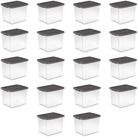 Sterilite 18-Pack Plastic Storage Bins w/ Lids, Shelf Totes Clear Containers, 50 Qt, Gray by Sterilite