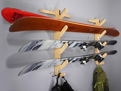 Grassracks Ski Wall Rack - Bamboo Indoor Horizontal Ski Wall Mount Hallsteiner Series - Masterfully-Crafted Premium Indoor Ski Display Wall Hanger (3 or 4 Pairs of Skis, Bamboo) - Image 4