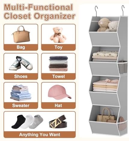 Wawocs 4 Shelf Hanging Closet Organizers and Storage for Kids 2 Packs, Grey - Image 5