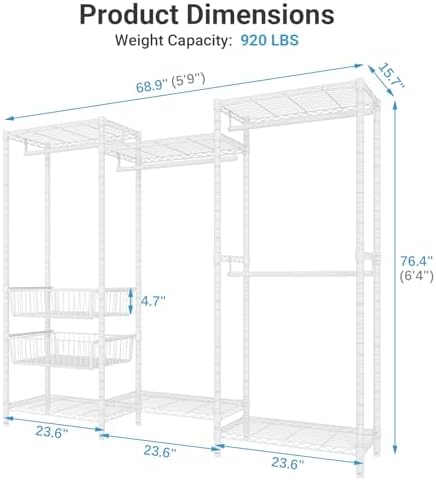 VIPEK V10 Heavy Duty Clothes Rack Wire Garment Rack Cloaet System, White - Image 6