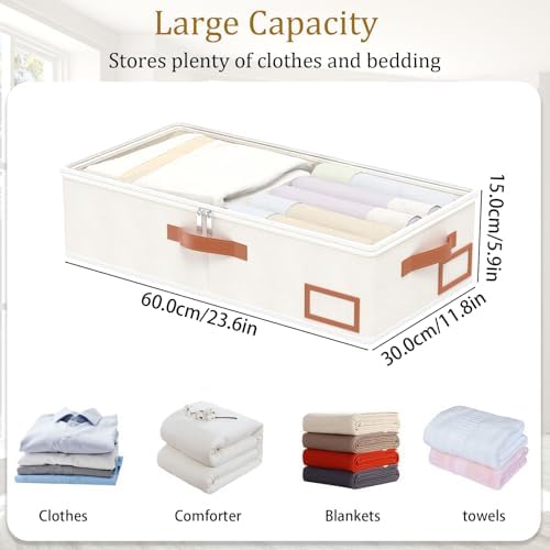 Yawinhe Pack of 2 Underbed Storage Bags, Foldable Clothes Storage with Clear Window, for Duvets, Clothes, 60 x 30 x 15 cm, Beige - Image 4