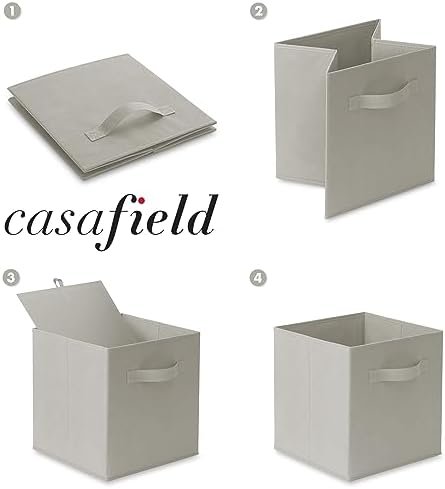 Casafield Set of 12 Collapsible Fabric Cube Storage Bins, Light Gray - 11" Foldable Cloth Baskets for Shelves, Cubby Organizers & More - Image 6