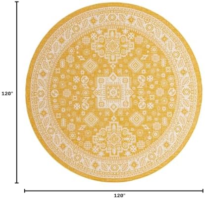 Rugs.com - Outdoor Aztec Rug – 10 Ft Round Yellow Washable Indoor/Outdoor Rug – Flatweave Tribal Design for Patios, Decks, and Porches - Image 2
