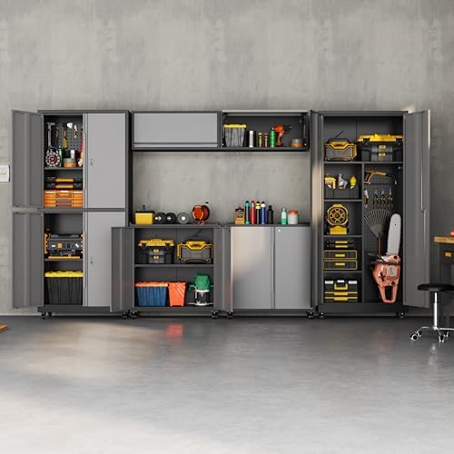 71''H Garage Storage Cabinet with Wheels, Meatl Storage Cabinet with Lock - Image 2