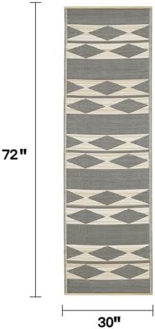 Fab Habitat Outdoor Rug - Waterproof, Fade Resistant, Crease-Free - Premium Recycled Plastic - Geometric Tribal - Porch, Deck, Balcony, Hallway, Poolside - Cairo - Natural & Black - 2.5 x 8 ft Runner - Image 2