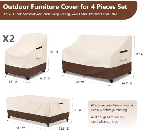 Waterproof Outdoor Patio Furniture Covers 4 Piece Set,XL-Large,Beige - Image 2