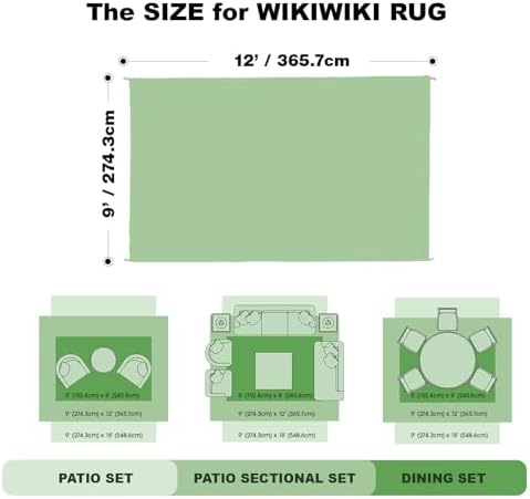 wikiwiki 9x12ft Outdoor Rug, Reversible Plastic Patio Rug Waterproof, Indoor Outdoor Carpet Clearance, Large Area Carpet for Patio Deck Balcony Pool RV Camping Beach Picnic, Green - Image 2