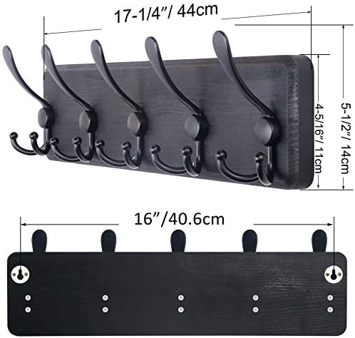 SKOLOO Rustic Wall Mounted Coat Rack: 16" Stud Spacing, Pine Real Wood Plank Wall Coat Rack with 5 Triple Hooks, Farmhouse Coat Hanger Wall Mount for Hanging Backpack Jacket Coat Hat,Pack of 2 - Image 5