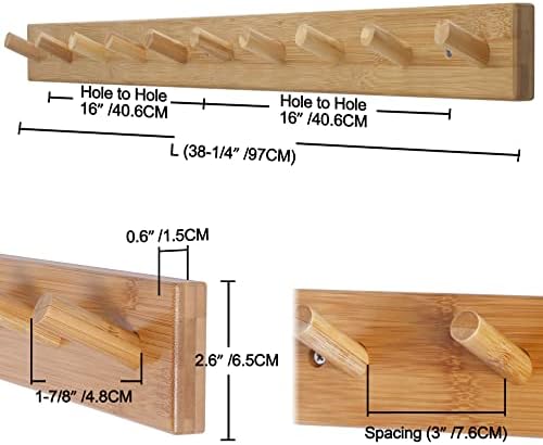 Dseap Wall Mounted Coat Rack with 10 Peg Hooks: Coat Hanger Hooks for Hanging Coats Towels Hats Clothes, Natural, 2 Packs - Image 2