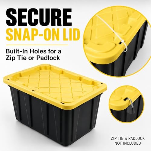 17 Gallon Storage Totes with Lock Holes, Black/Yellow, 4 Pack - Image 3