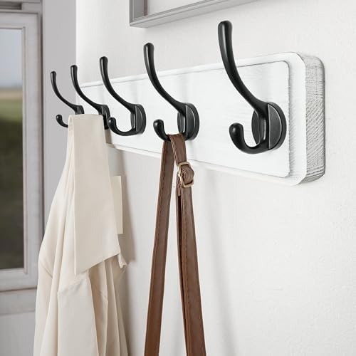 SKOLOO Rustic Coat Rack Wall Mount, 5 Hooks, 17 Inch, Solid Wood, White - Image 5
