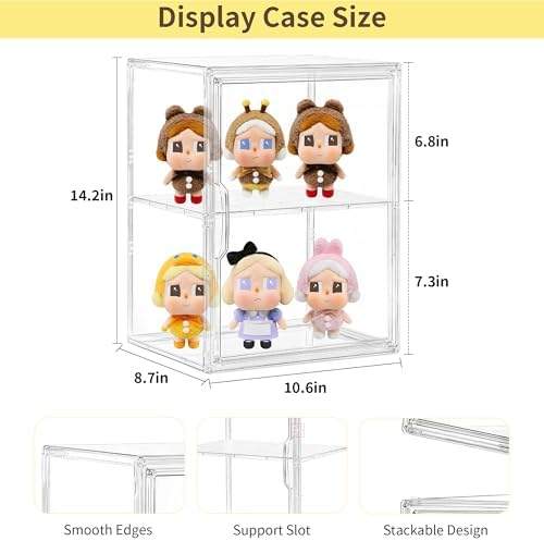 LXLXXL 2 Tier Stackable Acrylic Display Case with Magnetic Lids, 2 Pack - Image 6