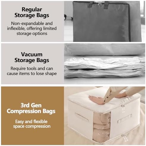 4 Pack Space Saving Comforter Storage Bag with Handle, 3-Layer Compression Blanket Storage Bags Adjustable In 3 Sizes (142L, 107L, 71L), Washable Bedding Organizer For Pillow Duvet Clothing Plush Toy - Image 7