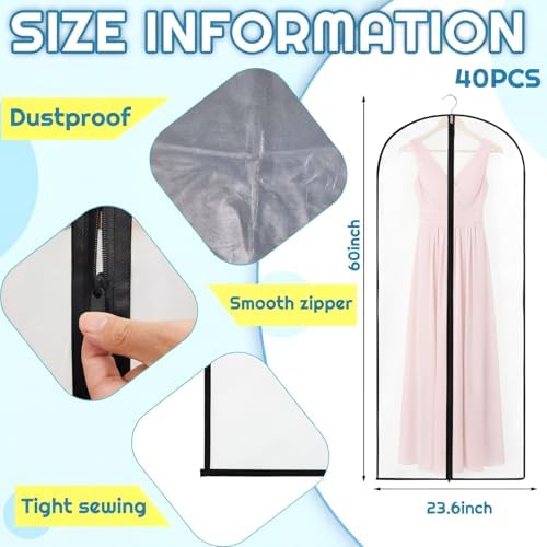 Amylove 40 Pcs 60" Garment Bags Bulk for Dresses Gowns Storage - Image 2